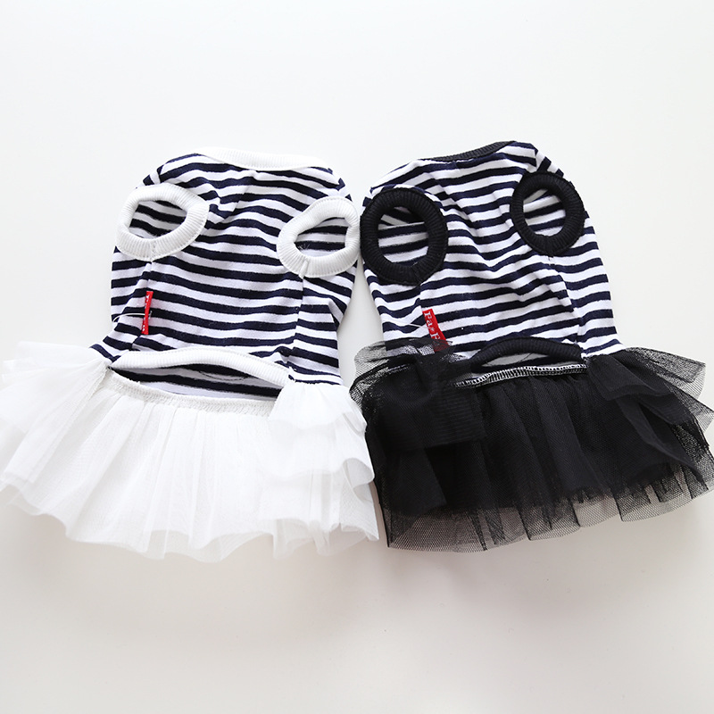 Pet Costume Dress Nautical Striped Top with Tulle Skirt for Dogs And Cats